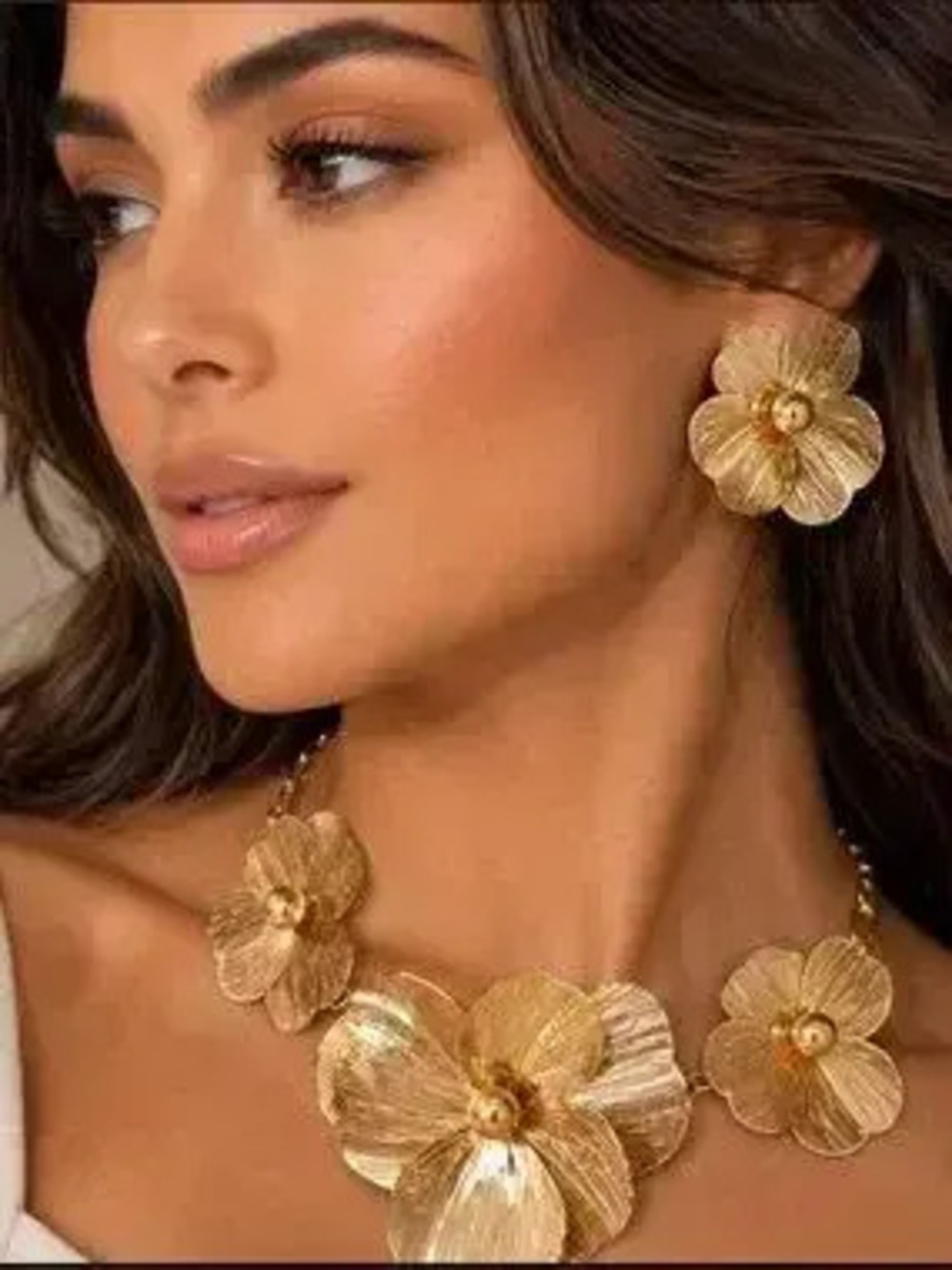 Gold Floral Statement Necklace and Earrings Set
